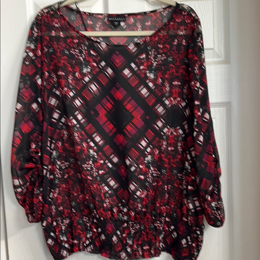 Chaps Red and Black Relaxed Blouse